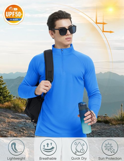 KEFITEVD Men's Sun Protection Shirt - UPF 50+ Long Sleeve 1/4 Zip Quick Dry Fishing T-Shirt