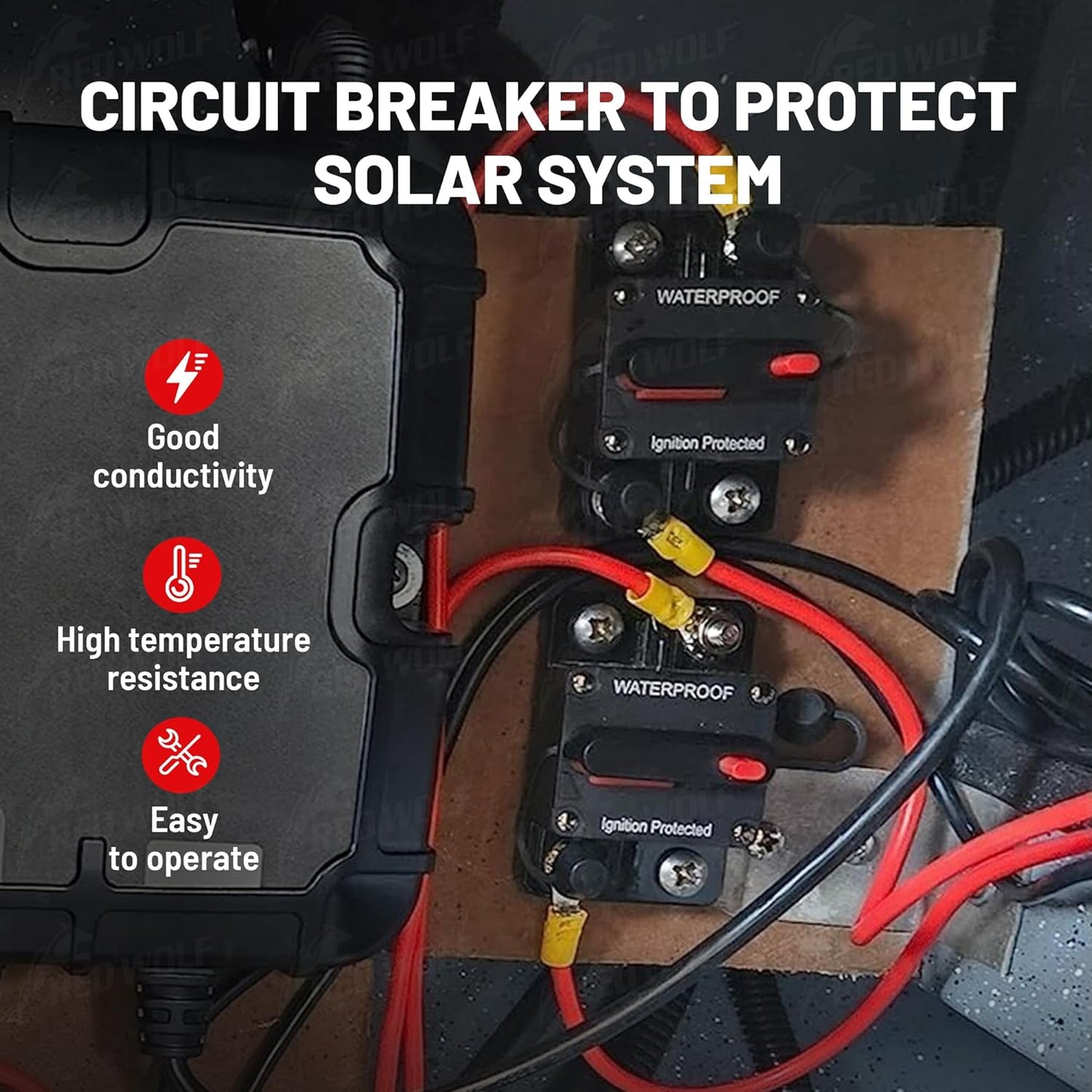 RED WOLF Waterproof 100Amp Circuit Breaker - Manual Reset Switch for Marine & ATV Battery Systems 12V-48V DC