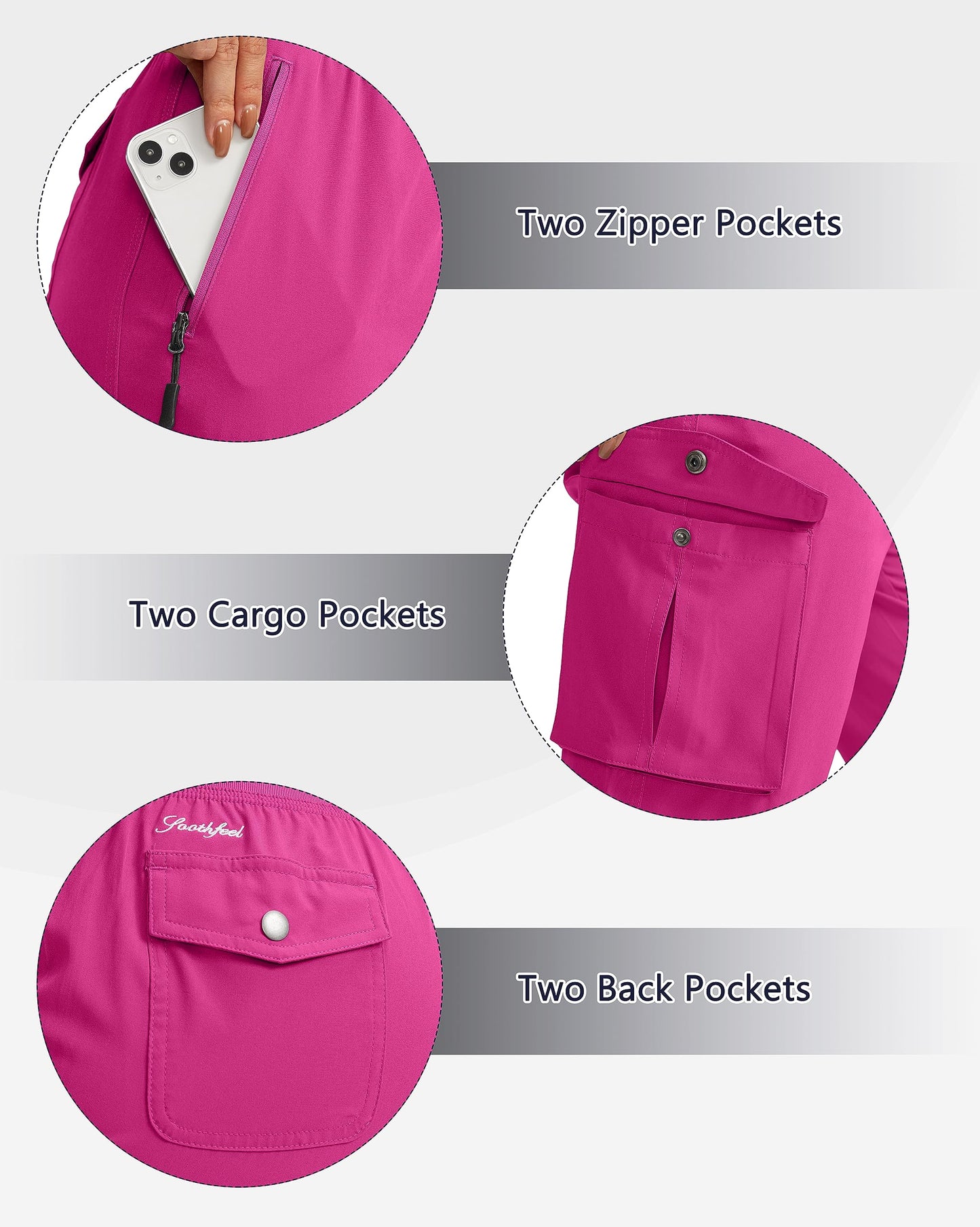 Soothfeel Women's Cargo Capris Pants with 6 Pockets Lightweight Quick Dry Travel Hiking Summer Pants for Women Casual (Rose, L)