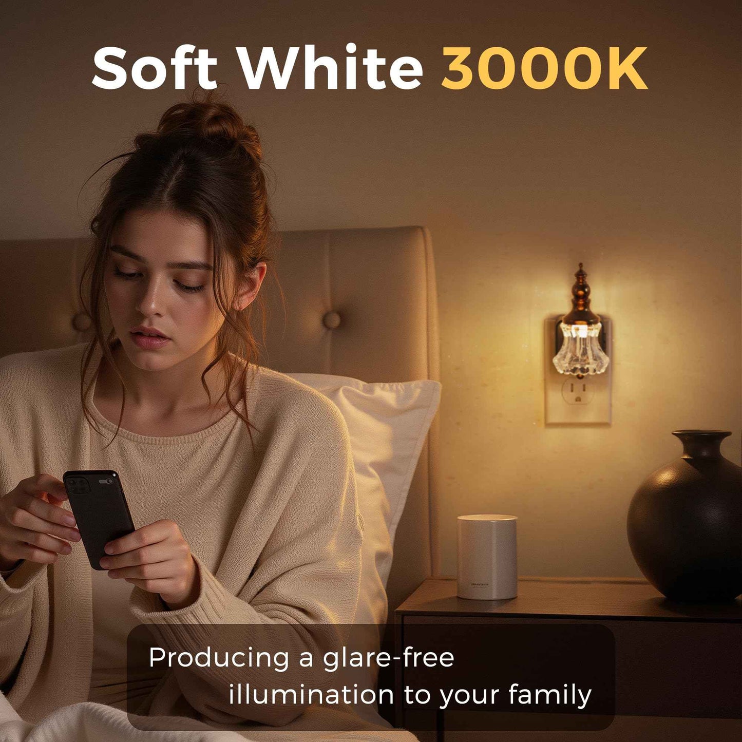 L LOHAS LED Night Lights Plug into Wall, 3000K Soft White LED, Floral Night Lights with Dusk to Dawn Sensor, 0-100lm Adjustable Brightness, for Hallway Bedroom Stairway