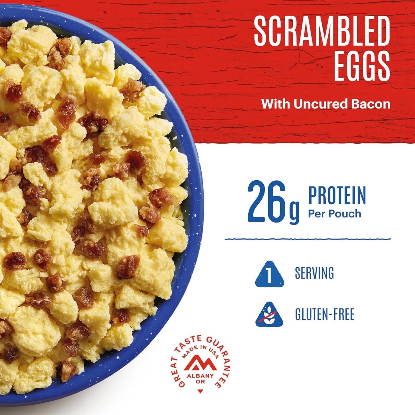 Mountain House Scrambled Eggs with Uncured Bacon Pro-Pak - Freeze-Dried Camping Food | Gluten-Free | 1 Serving