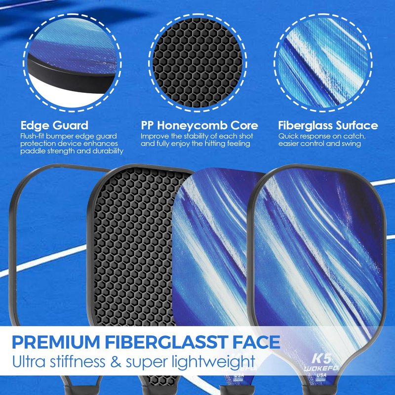 DUJORM Pickleball Paddles, Fiberglass Pickleball Paddle with PP Honeycomb Structure, Lightweight Pickleball Racket with Cushioned Handle, Pickleball Paddle Set of 2, with 4 Pickle Balls
