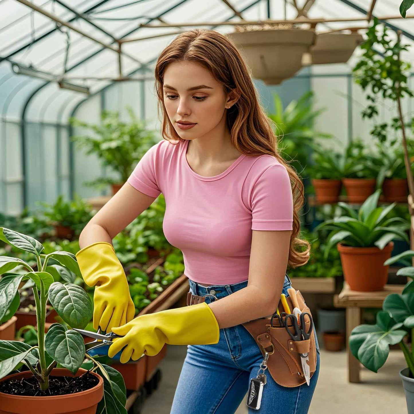 VGJ Leather Garden Tool Belt- Small Tool Belt-Tool Belts For Men,Gardener Gifts-Womens Tool Belt Bag,Florist Tool Belt Holster,Gardening Tool Belt,Electrician Carpenter Organizer, Natural Brown