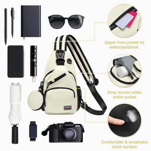 SUIKIHUM Convertible Sling Bag with Coin Pocket, 7.9" Tablet Crossbody Mini Backpack with Headphone Jack Casual Pack for Women Men Travel, White