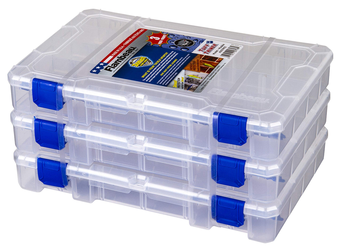 Flambeau Outdoors 4007PK3 Fishing Tackle Boxes - 3 Pack, Includes 36 Dividers, Clear Tackle Box Fishing Lure Organizer, Tuff Tainer Tackle Box with Zerust Anti-Rust Dividers