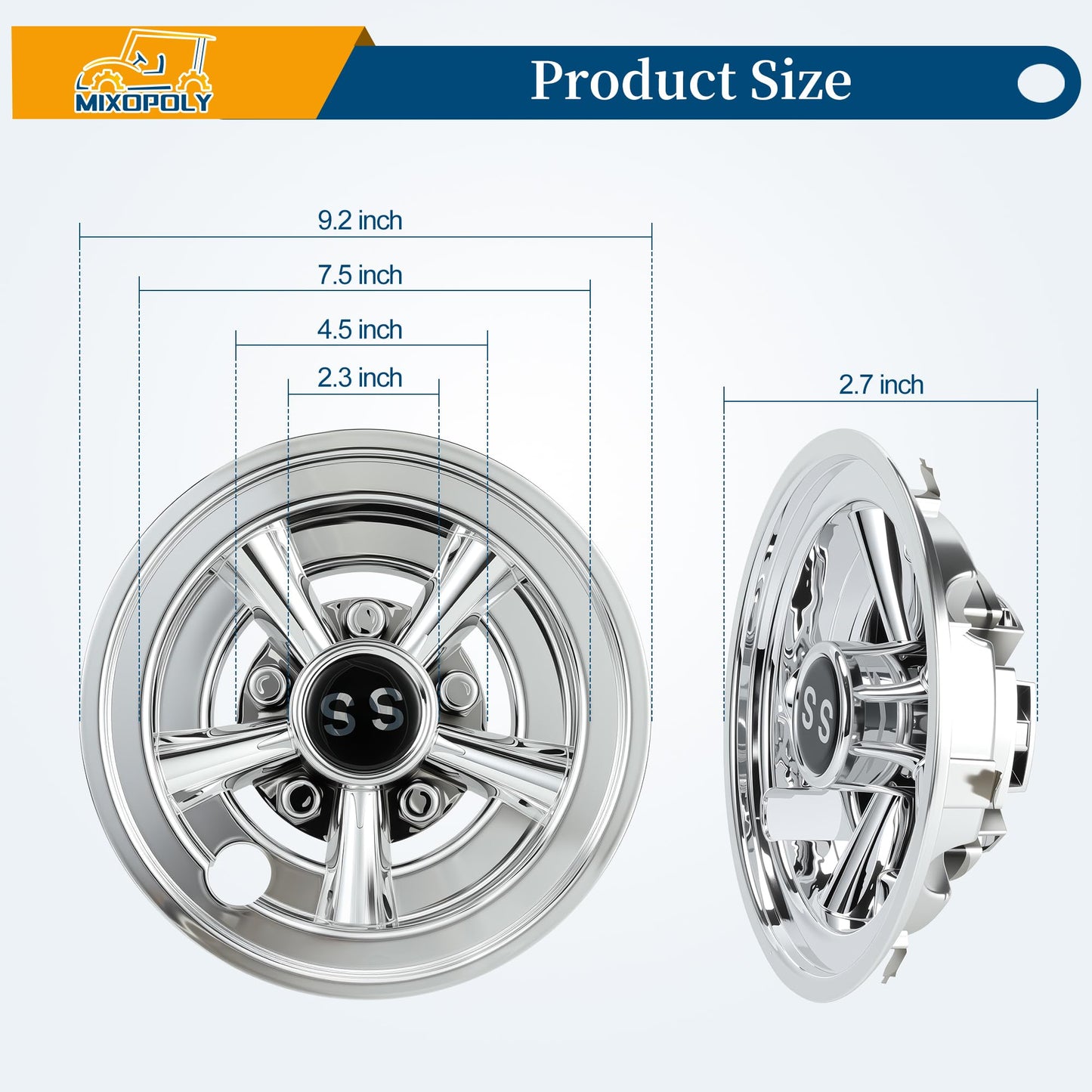 8 Inch (Set of 4) Golf Cart Wheel Covers Hub Caps Direct Fit for EZGO, Yamaha, Club Car SS Chrome 5-Spoke Snap-on Installation Rust-Proof Weather-Resistant