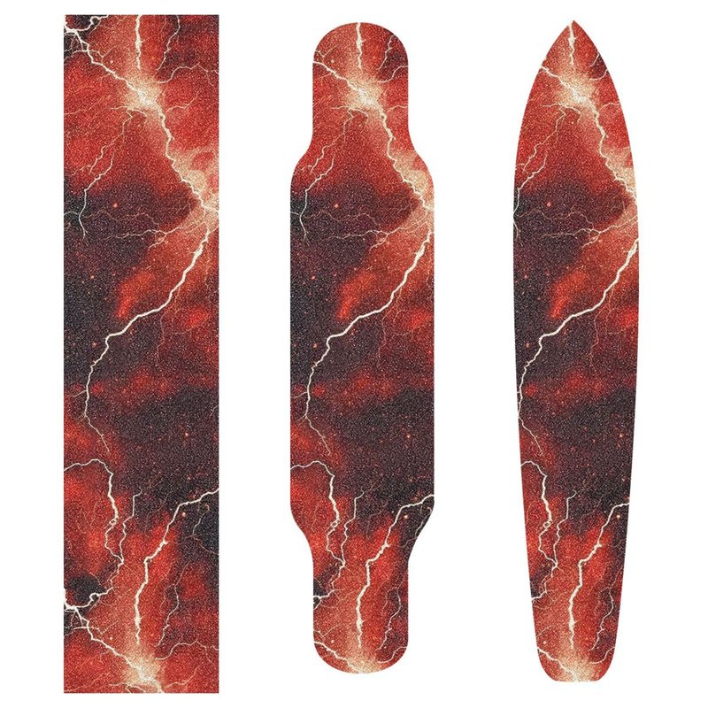 Bolaz Skateboard Grip Tape Sheet Design Deck Longboard Griptape Red Electric Lightning Non Slip Tape Waterproof Sandpaper Scooter 33" x 9"