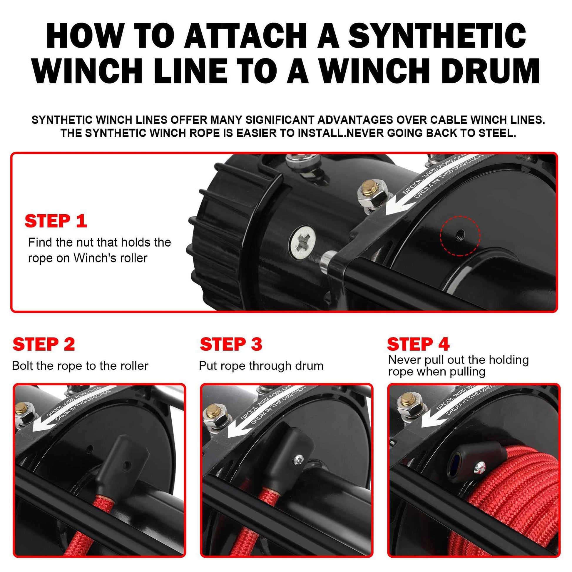 XPV 3/8" x 100ft Synthetic Winch Rope 23,809lbs Dyneema Winch Line Cable Rope with Hook and Sleeve Protection Red