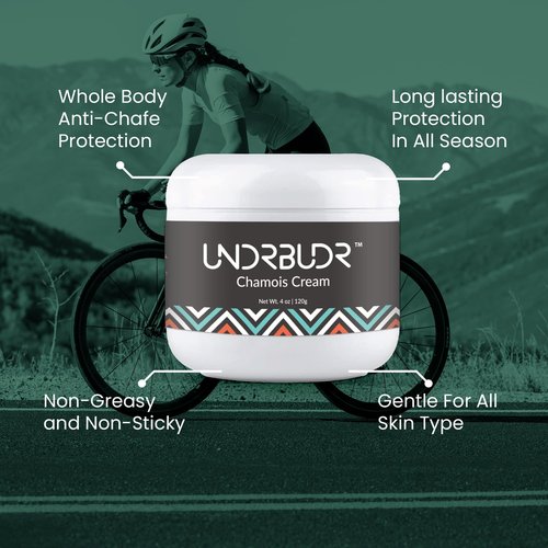 UNDRBUDR Chamois Cream for Cycling, Runners, Athletes - Anti Chafing Cream for Men and Women with Aloe, Shea Butter & Vitamin E - Reduces Saddle Sores, Low Friction Formula (4 oz)