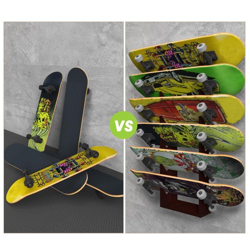 Gtouse Skateboard Rack Wall Mount 6-Tier Wooden Skateboard Storage Rack Holder Skateboard Stand Display Organizer Skateboard Hanger for Longboard, Deck, Standard Skateboards