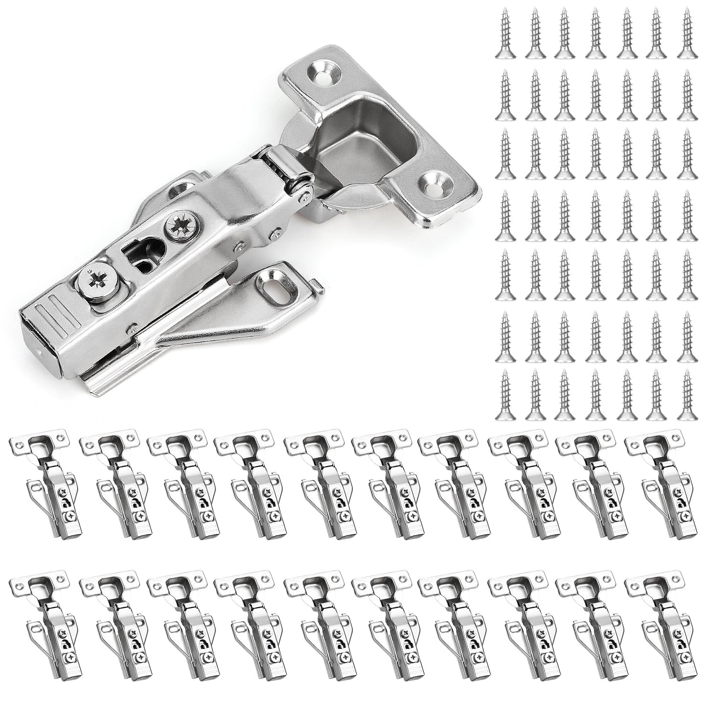 30 Pack 1/2'' Overlay Face Frame Soft Close Hidden Cabinet Hinges, 105 Degree 3D Adjustable Clip On Plate Concealed Kitchen Cupboard Door Hinges with Screws
