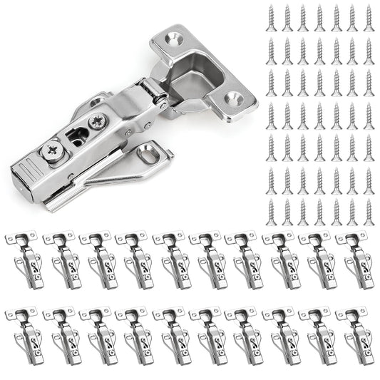30 Pack 1/2'' Overlay Face Frame Soft Close Hidden Cabinet Hinges, 105 Degree 3D Adjustable Clip On Plate Concealed Kitchen Cupboard Door Hinges with Screws