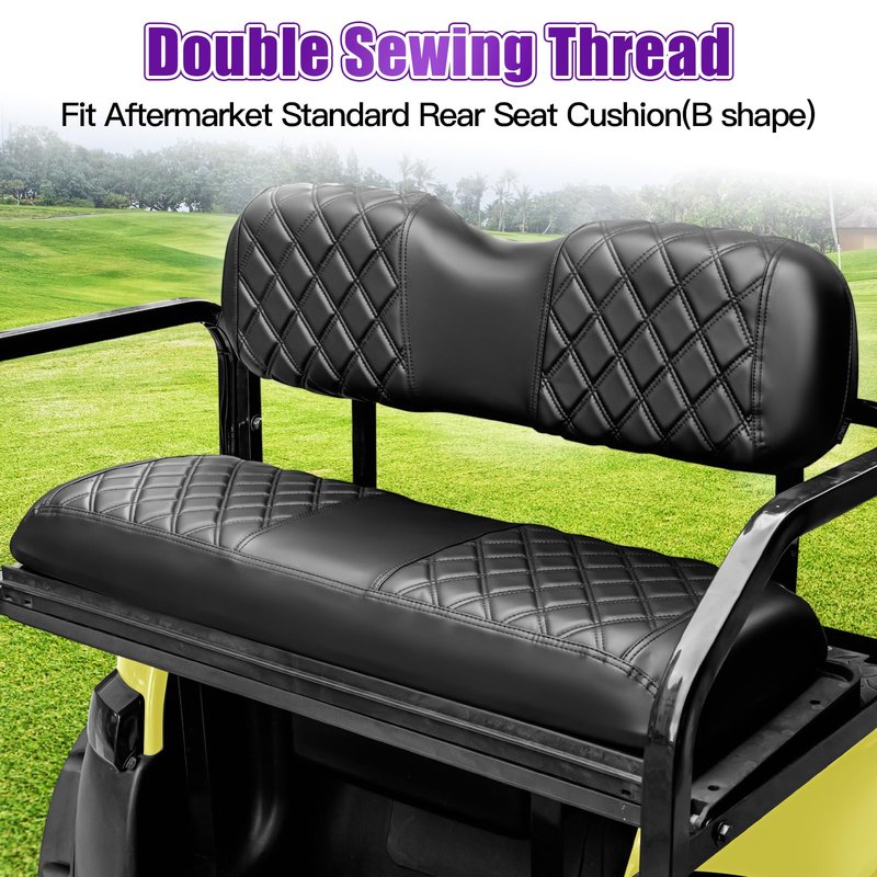 PZWLI 4PCS Golf Cart Seat Covers Kit with Pocket,Front and Rear Vinyl Replacement Seat Cover for Yamaha Drive/Drive2 Standard Cushion,No Stapler, Black