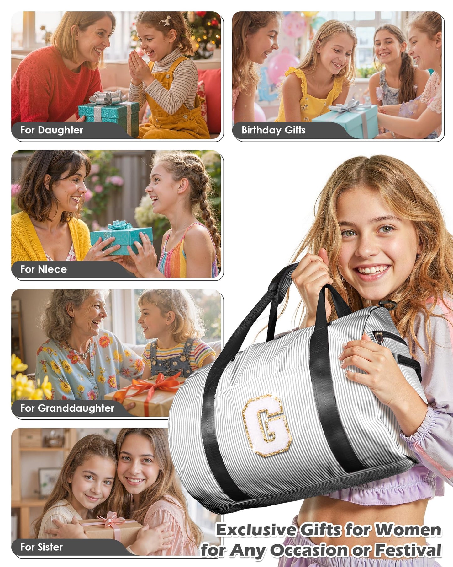 Vogewood 6 Year Old Girl Birthday Gifts, Girls Travel Duffle Bag, Kids Initial Overnight Bags with Shoe Compartment, Monogram Weekender Bag with Makeup Pouch, Gift Ideas for Niece Sister (Letter W)