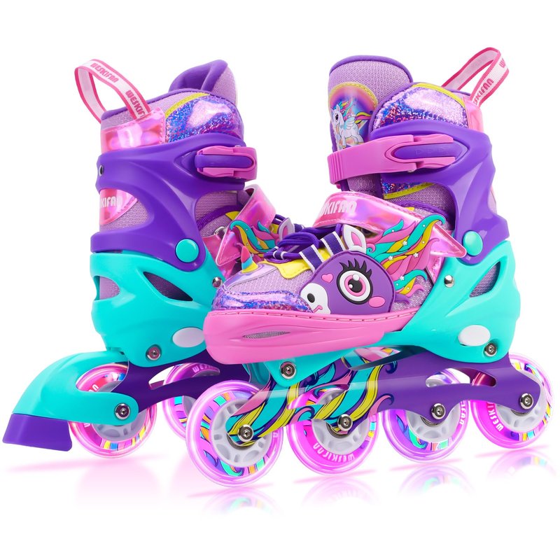 WESKIFAN Unicorn Kids Inline Skates for Girls Women, Rainbow Blades Skates with Shiny Light up Wheels&Adjustable Ages 6-8-12 Year Old, Roller Skates for Birthday Xmas Gifts Toys, Patines para Niñas