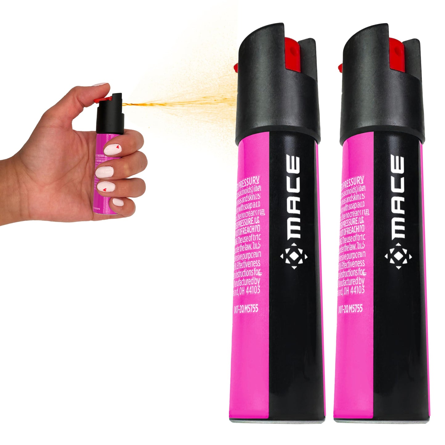 Mace Pepper Spray - 2-Pack Twist Lock Model, 0.63 oz, 12 Feet Range, Max Police Strength, Long Lasting UV Dye, Leakproof Design, Self Defense Pepper Spray for Women & Men - Neon Pink