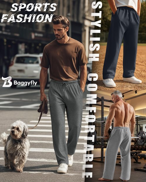 Baggyfly 5 Pack Men's Lightweight Baggy Sweatpants Straight Leg Open Bottom Drawstring Pants with 3 Pockets(Mix Gray, Light Gray, Blue Gray, Dark Gray, Black,Medium)