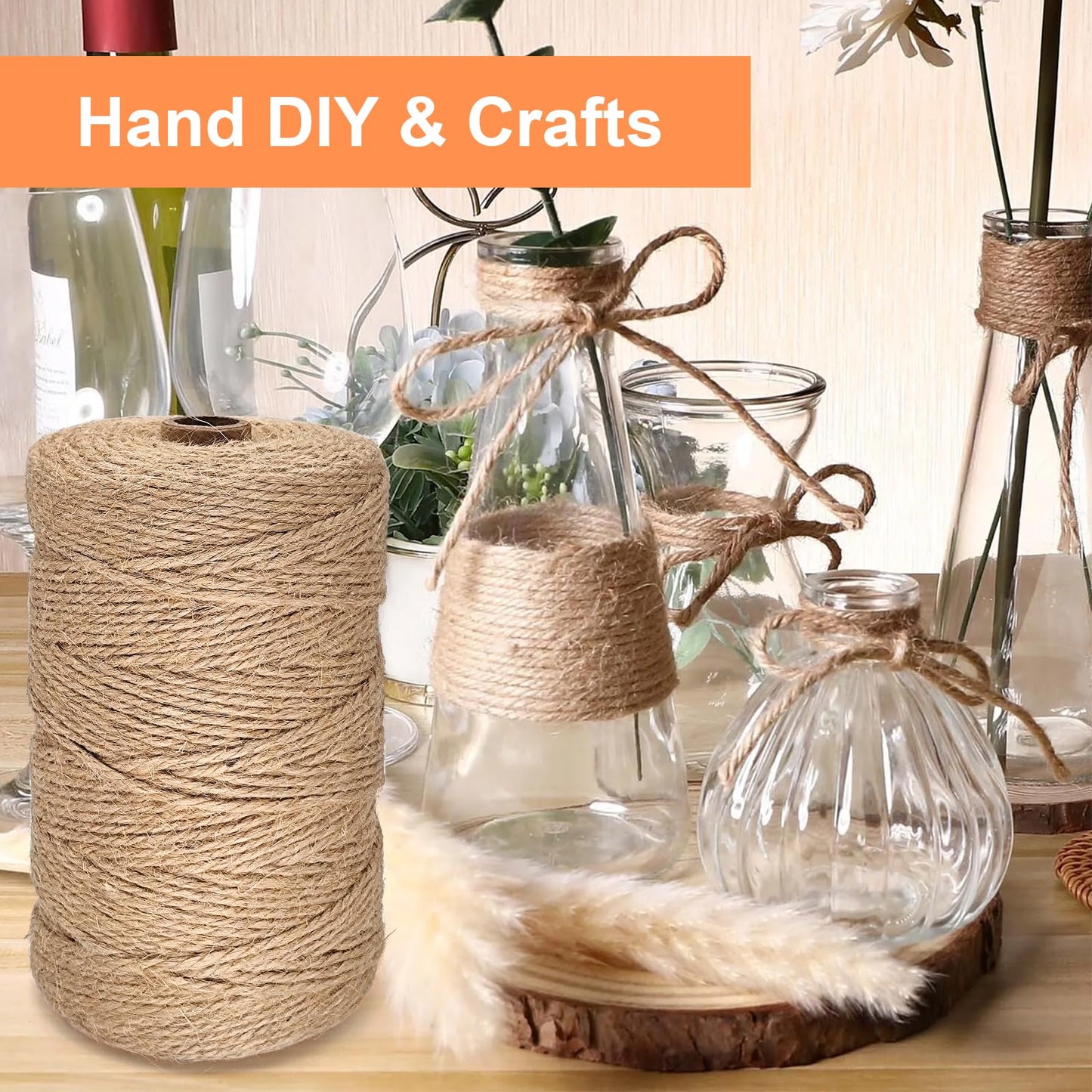 Twine String, 3mm 820FT Jute Rope for Handmade Arts Crafts Gift Wrapping, Burlap String for Gardening Climbing Plant, Hemp Cord for Halloween Christmas Wedding Decoration