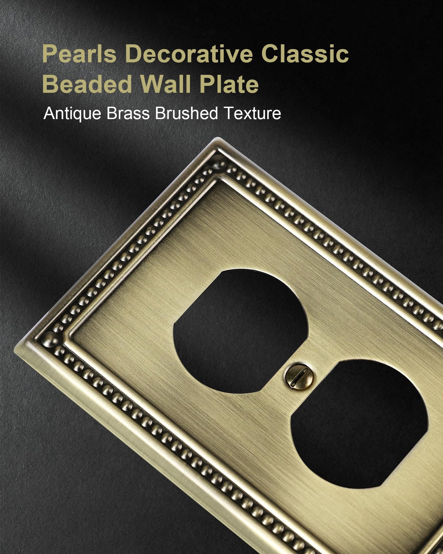 TREEWELL 2-Pack Duplex Outlet Cover Plate, Antique Brass Metal Wall Plates for Electrical Outlets, 1 Gang Receptacle Cover, Pearls Decorative Switch Plates and Outlet Covers