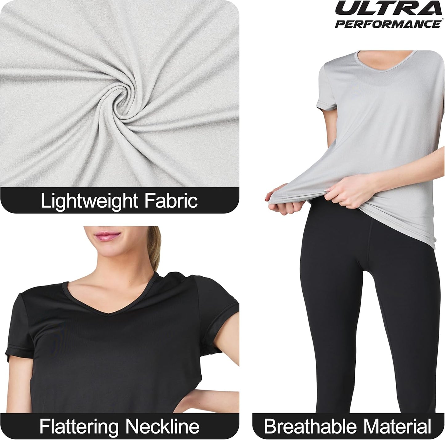 Skiennix Women's V-Neck Activewear T-Shirts - 3 Pack Short Sleeve Workout Tops for Gym & Yoga