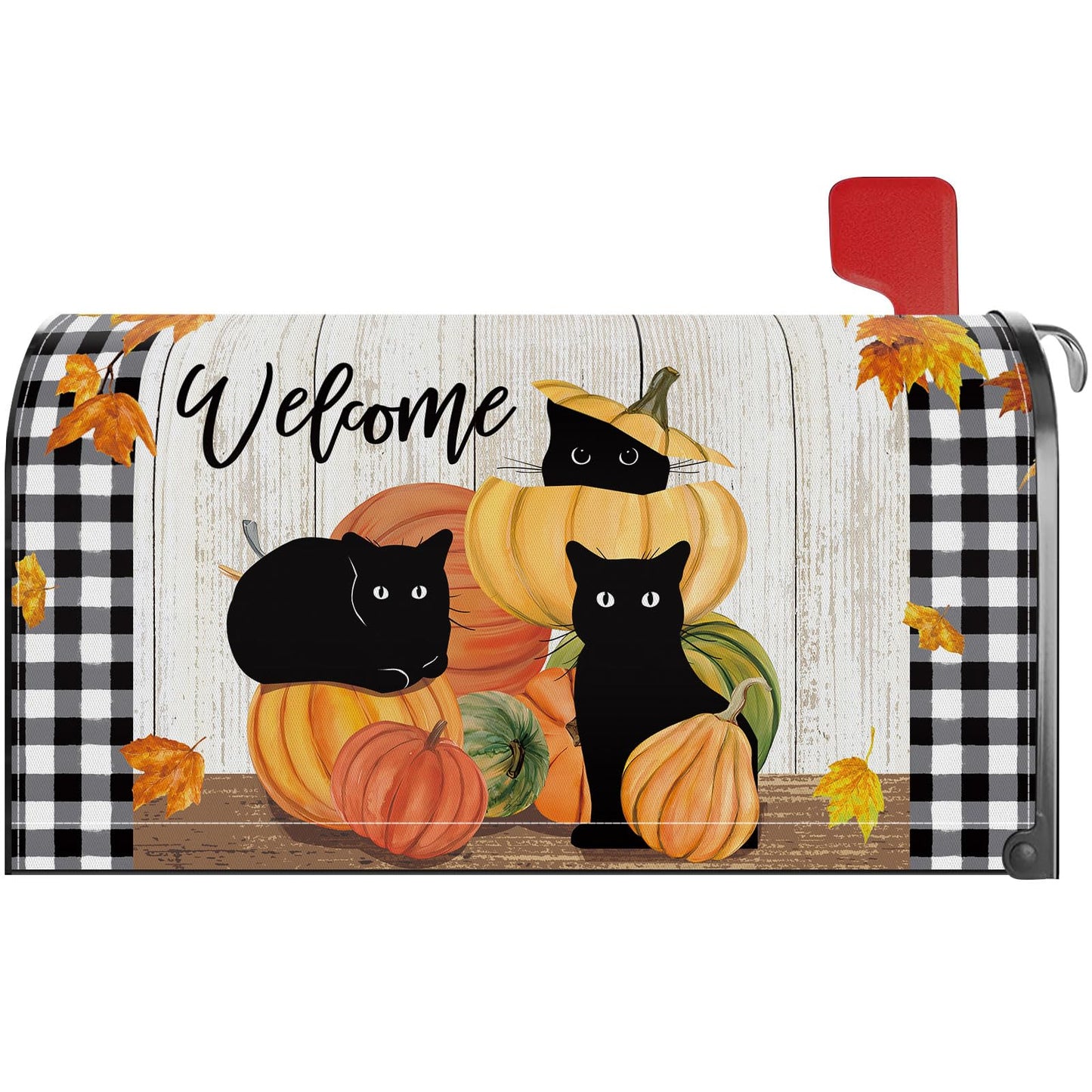 YINENA Welcome Fall Cat Pumpkin Mailbox Cover Magnetic Standard Size 21x18 Inch Fall Autumn Decorative Post Letter Box Wrap Decor Garden Yard Decoration