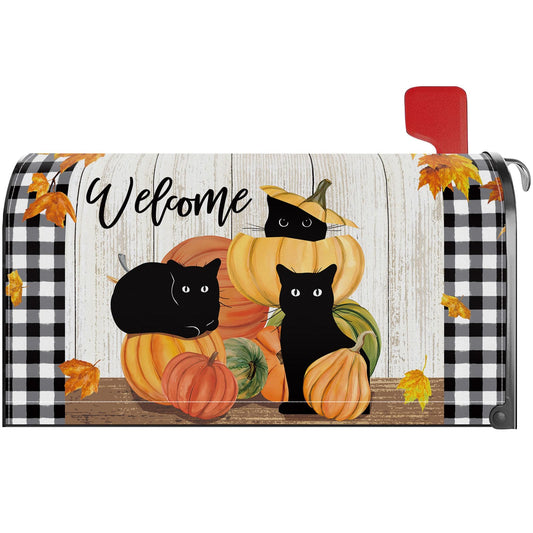YINENA Welcome Fall Cat Pumpkin Mailbox Cover Magnetic Standard Size 21x18 Inch Fall Autumn Decorative Post Letter Box Wrap Decor Garden Yard Decoration