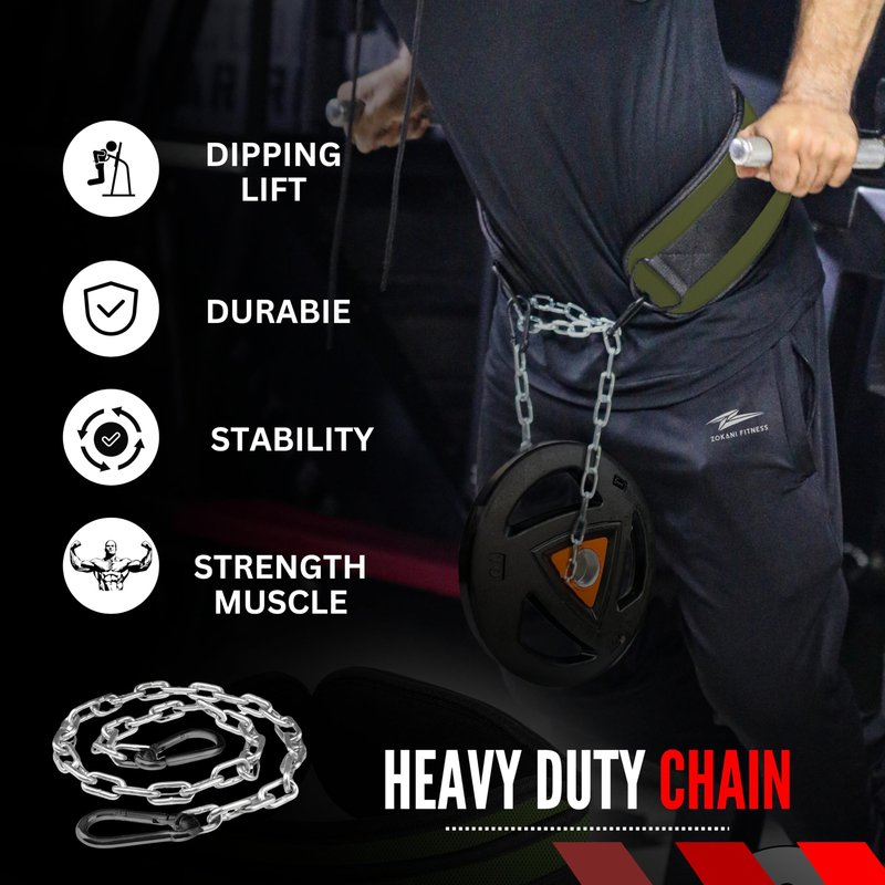 Hold weights up to 800lbs Zokani Dip Belt with Chain for Heavy Weightlifting Exercises ,Squats, deadlifts, pull Up Weight Belt, Dipping Belt, Men and Women Training Strength Dip Weightlifting Belt (Army green)