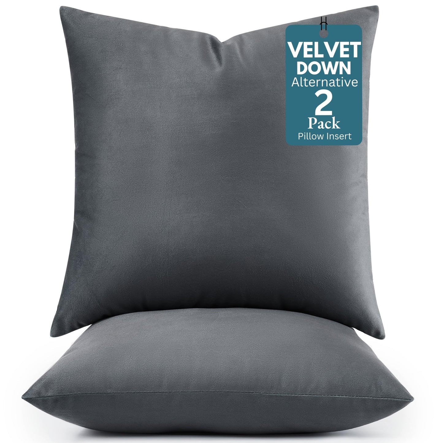 LANE LINEN Polyester Fiber Filled Decorative Cum Throw Pillow Inserts Pack of 2-18 x 18 Inches, Soft & Comfortable Fulffy Filling, Holds Shape Well Over time and use - Dark Grey Cushion Inserts