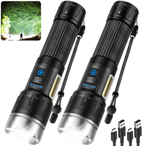 Cinlinso Flashlights Rechargeable High Lumens, 2 Pack Super Bright Flashlight, 7 Modes LED Flashlight, IPX7 Waterproof Powerful Flash Light for Home, Outdoor, Emergencies