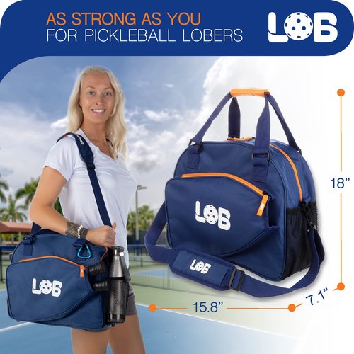 LOB Pickleball Bags for women men Tote Carry Bag with Bottle Holders, Fits 2 Paddles, 2pc Accessories (Pouch, Mesh Ball Bag), Durable Lightweight, BLUE and ORANGE