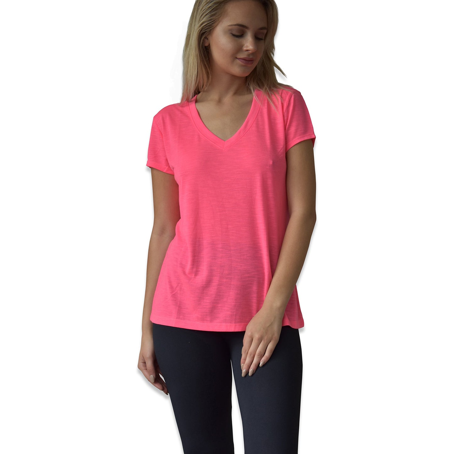 Women's V Neck T Shirts | Short Sleeve Tops | Flowy Slub Burnout Fabric | Active Casual Workout |Multi Packs Colors