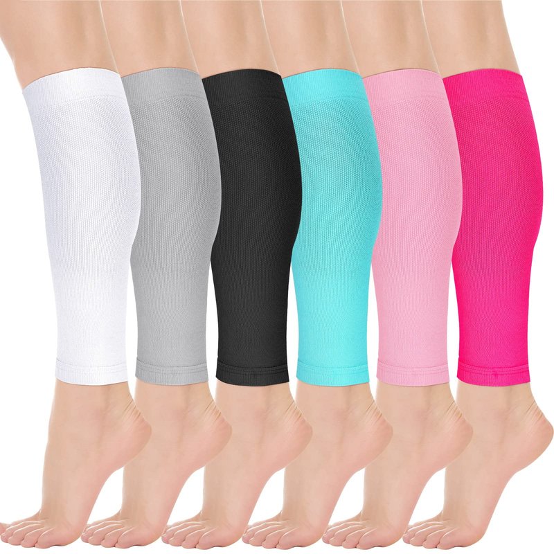 Sosation 6 Pairs Calf Compression Sleeve Women Footless Compression Stockings Elastic Leg Sleeve for Running Nurse Pregnant (Small)