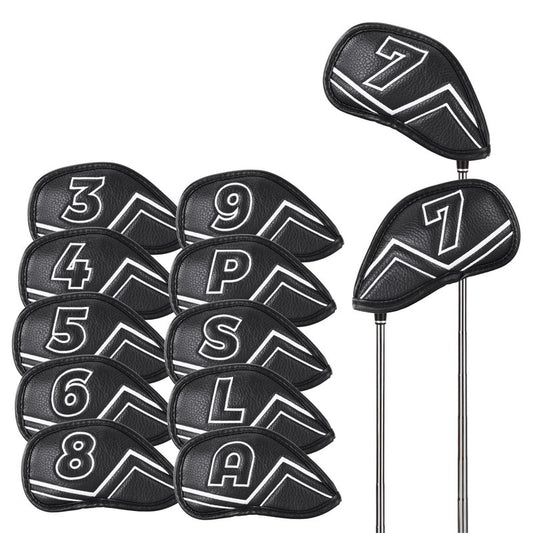 Welspo Magnetic Leather Golf Iron Head Covers 11 Pack Synthetic Leather Club Headcover, Embroidered Club Label on Both Sides of Golf Club Covers for Irons and Wedge, Universal Fit Main Iron Clubs