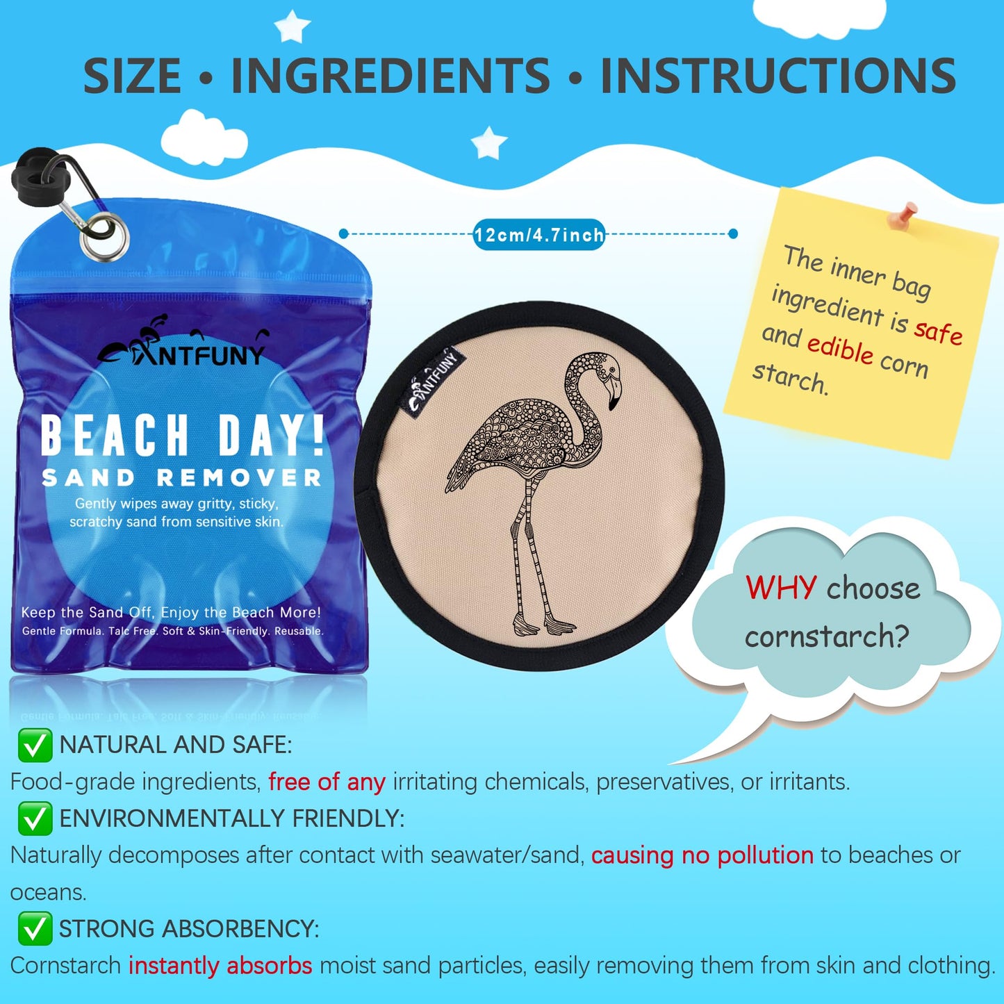 Antfuny Beach Sand Remover Sand Eraser Kids Adult Women Men 2026 Beach Vacation Essentials Sunscreen Chair Cover Towel Blanket Tote Bag Tent Umbrellas Shovel Toy Castle Building Cup Holder Clip Hat