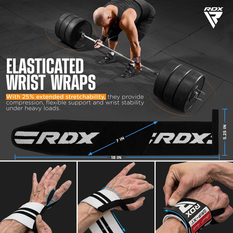 RDX Wrist Wraps for Weightlifting (Pair), IPL USPA Approved, Elasticated 18” Cotton Straps Support with Thumb Loop, Gym Wrap for Weight Lifting Powerlifting Competition Strength Training Bodybuilding