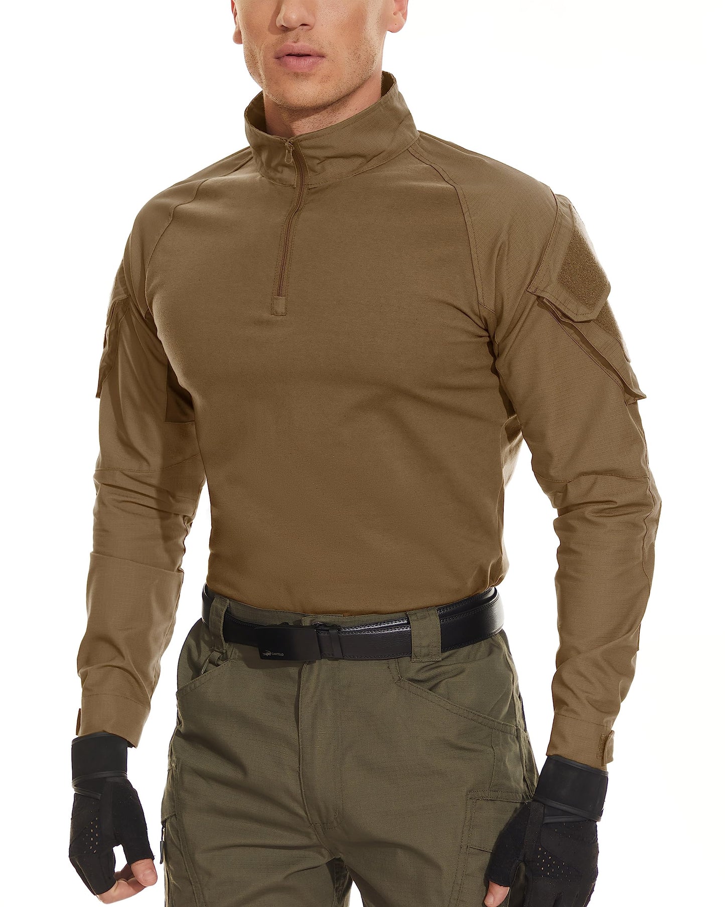 MAGCOMSEN Combat Shirt Men Long Sleeve Tactical Hiking Hunting Fishing Work Shirt Brown