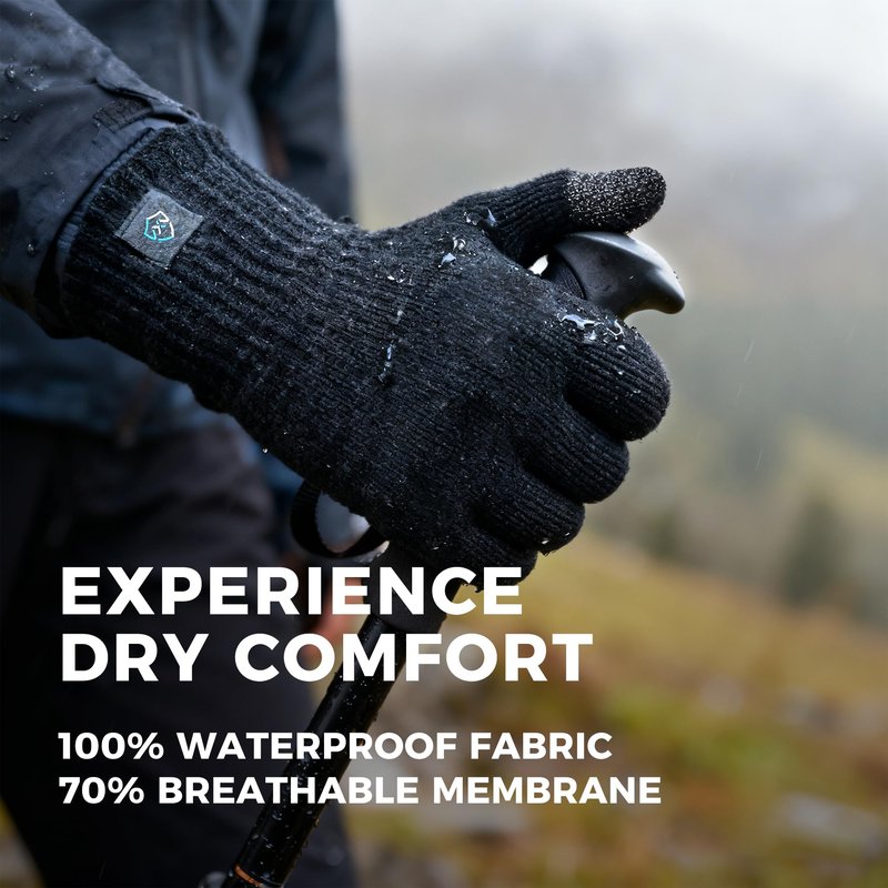 DexShell UltraFlex 2.0 Waterproof Knit Gloves, Lightweight Touchscreen Wet-Grip for Running, Hiking & Commuting – Spring & Fall, Black Unisex XL