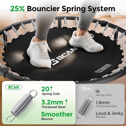 BCAN SP2 Foldable Mini Trampoline - Max Load 330lbs/440lbs | Adjustable Foam Handle for Indoor & Garden Workouts