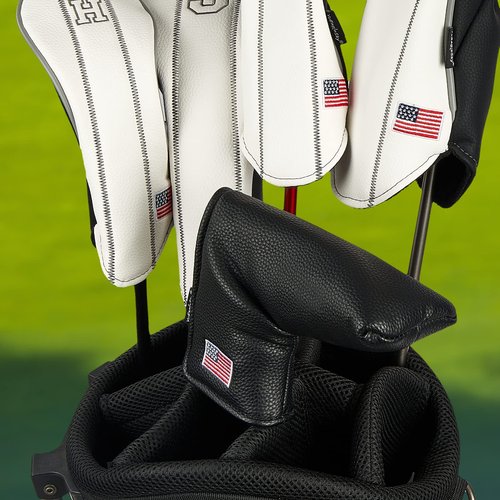 Yueaglesky American Flag Blade Putter Head Cover for Men and Women - White/Black PU Leather with Hook and Loop Fasteners Stickers