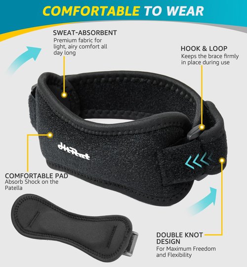 HiRui 2 Pack Patella Tendon Knee Straps - Knee Pain Relief & Patella Stabilizer Brace Support for Jumpers Knee, Running, Hiking, Basketball, Tennis, Soccer, MTB, Squats, Tendonitis, Arthritis (Black)