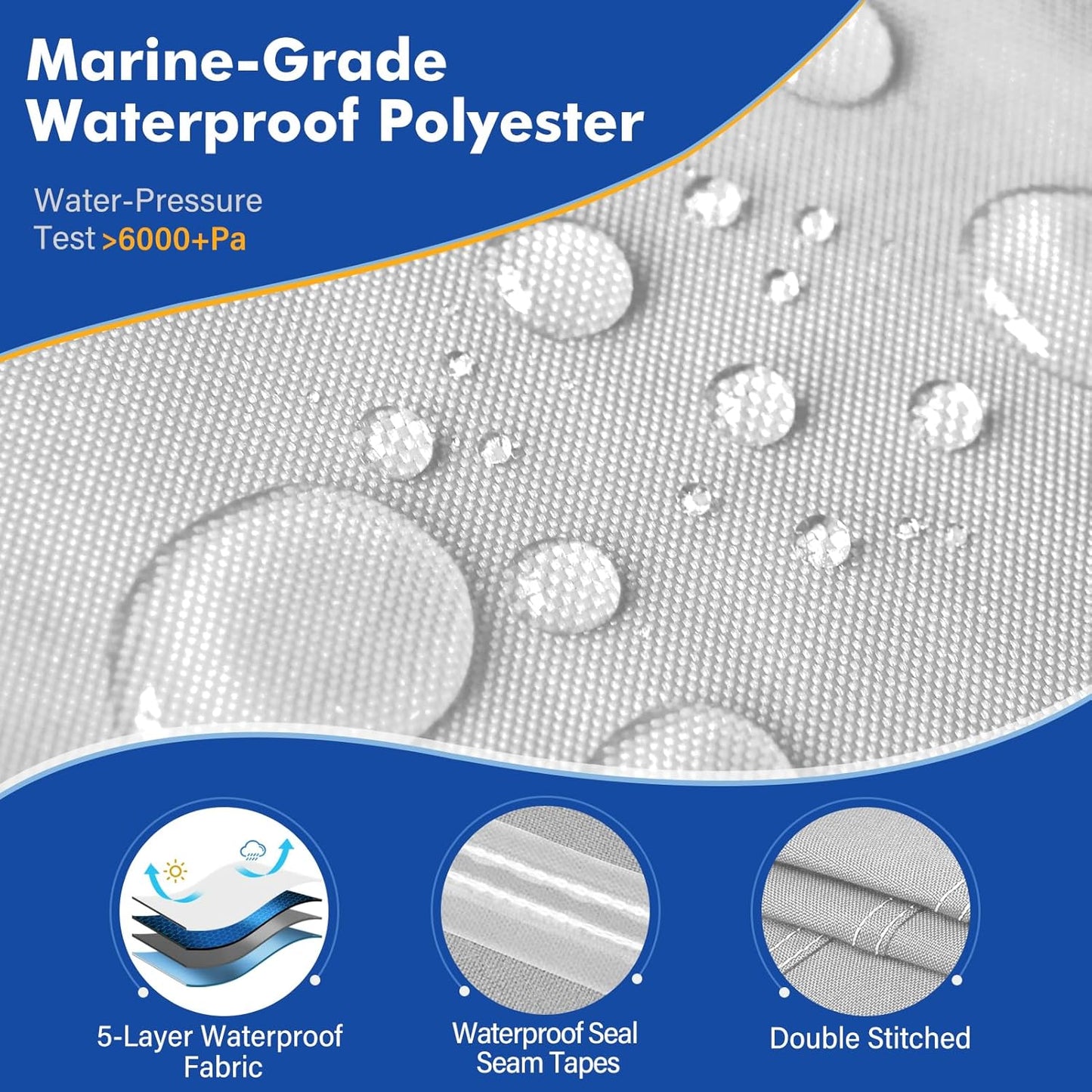 1200D Waterproof Boat Cover - Heavy Duty Gray Canvas for 16' to 18.5' Bass, V-Hull, Tri-Hull & Bowrider Boats