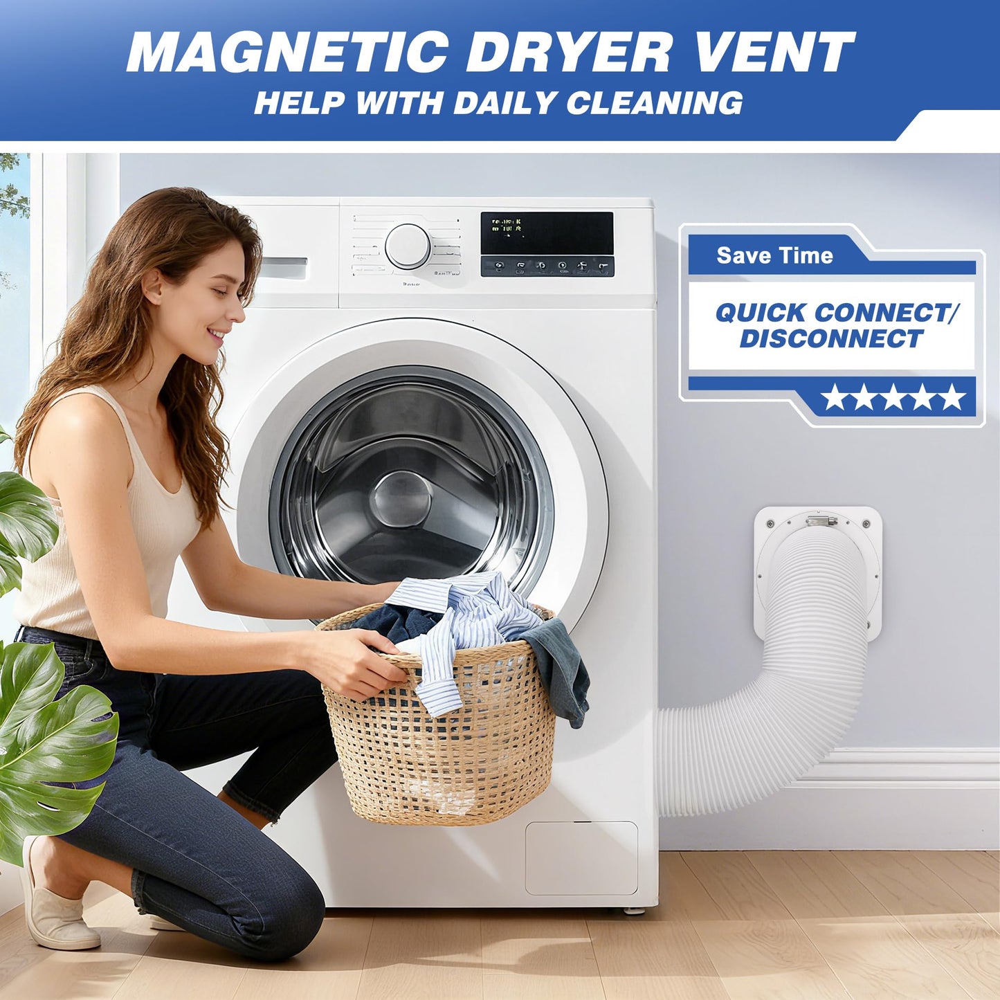 RDXTIK Magnetic Dryer Vent Connector, DV180 Airtight Seal Dryer Vent Coupling Kit with 4" 3.3ft Duct, Quick Connector For Tight Space and Easy to Clean