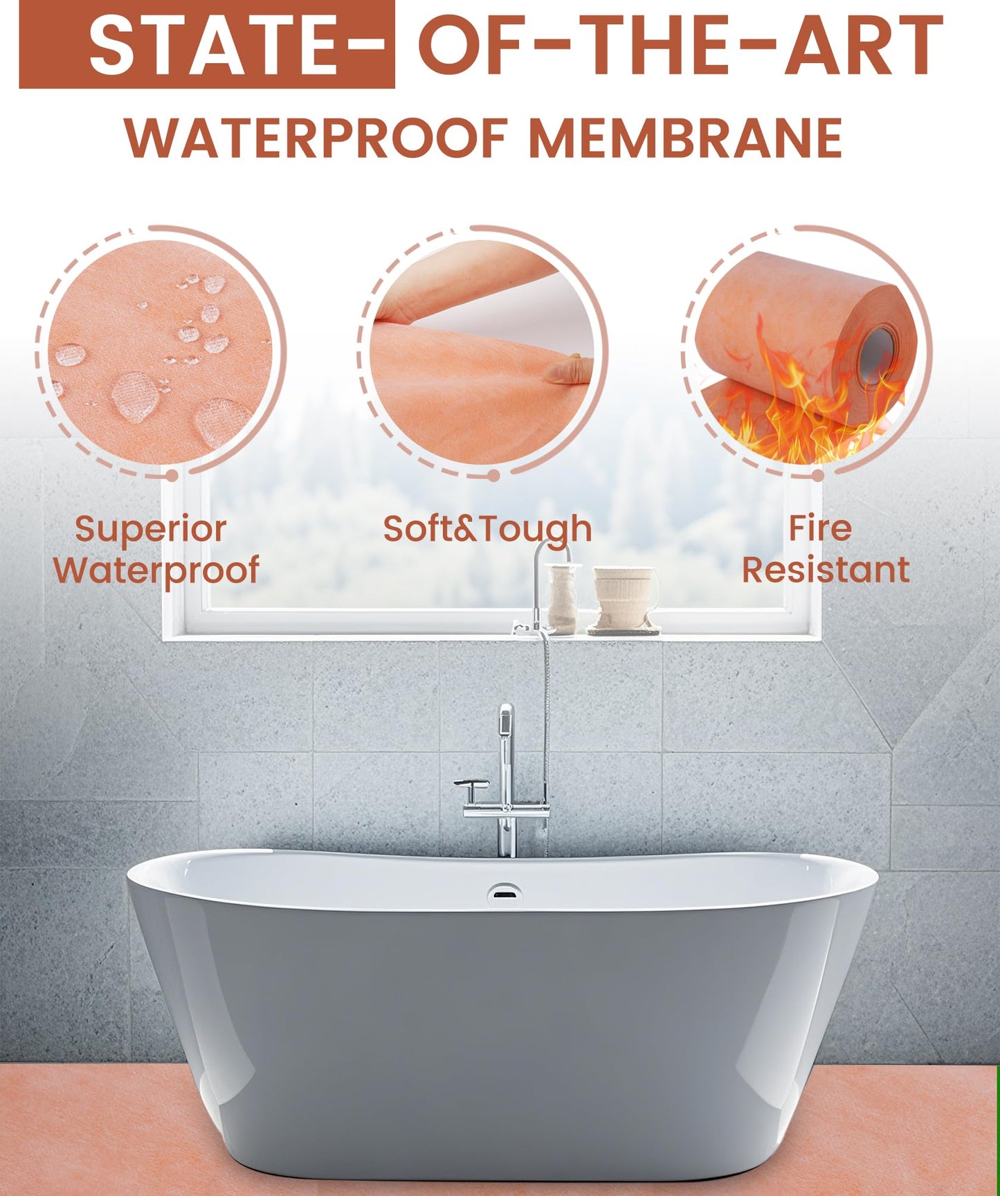 Foundgo 328 Sq Ft/ 39.3inch*100ft Waterproof Membrane for Shower 24mil Waterproofing Membrane Roll, Shower Waterproof Membrane Band, 100% Water Proof Strip for Sauna Bathroom Kitchen Walls Corners