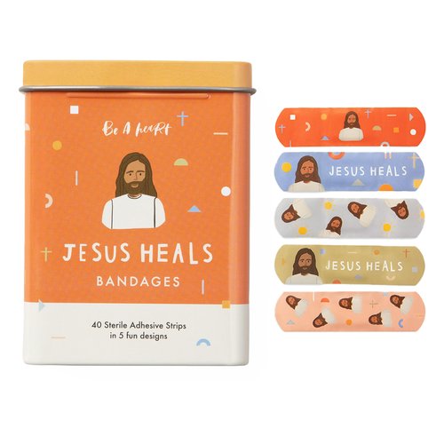 Be A Heart Original Jesus Heals Bandages, Kids Adhesive Bandages, Band-Aid for Kids (2 Bandage Tins)
