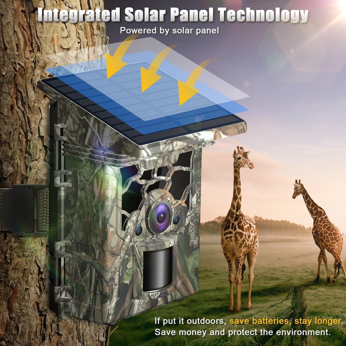 Zelvor Trail Camera Solar Powered 4K 46MP, WiFi Bluetooth Game Camera with 32GB Memory Card, 130° Wide Angle, Motion Activated 0.3s Trigger, IP66 Waterproof No Glow Night Vision