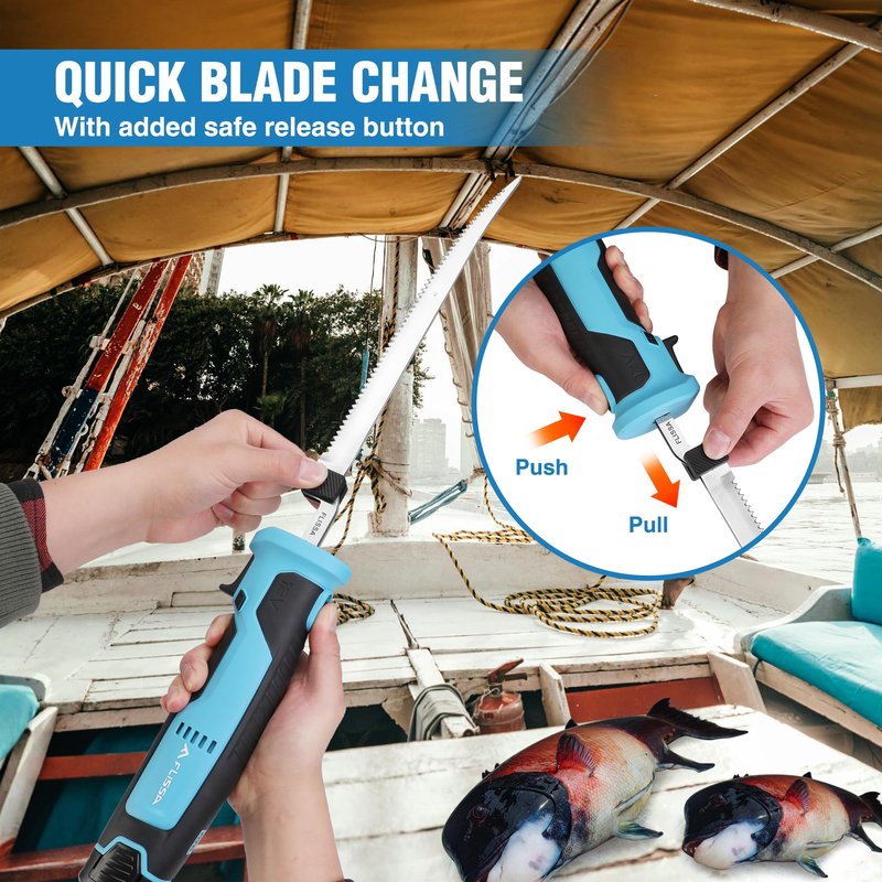 FLISSA Cordless Electric Fillet Knife for Fish with 8" and 10" Stainless Steel Blades, 12V Rechargeable Electric Knife with Non-Slip Handle, 2 Packs Long Lasting Lithium-ion Battery, Portable Carry Case