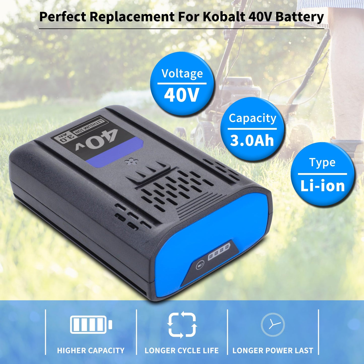 40V 3.0Ah Replacement Battery for Kobalt 40V KPM1040A-03 KM 4040-06 KM-1640-06 KB-540-06 KB440-06 KB440-03 KB245-06 KB240-06 KB2540C-06 KB640-03 KB2540C-06 KB240C-06 KB540-06 Cordless Power Tools