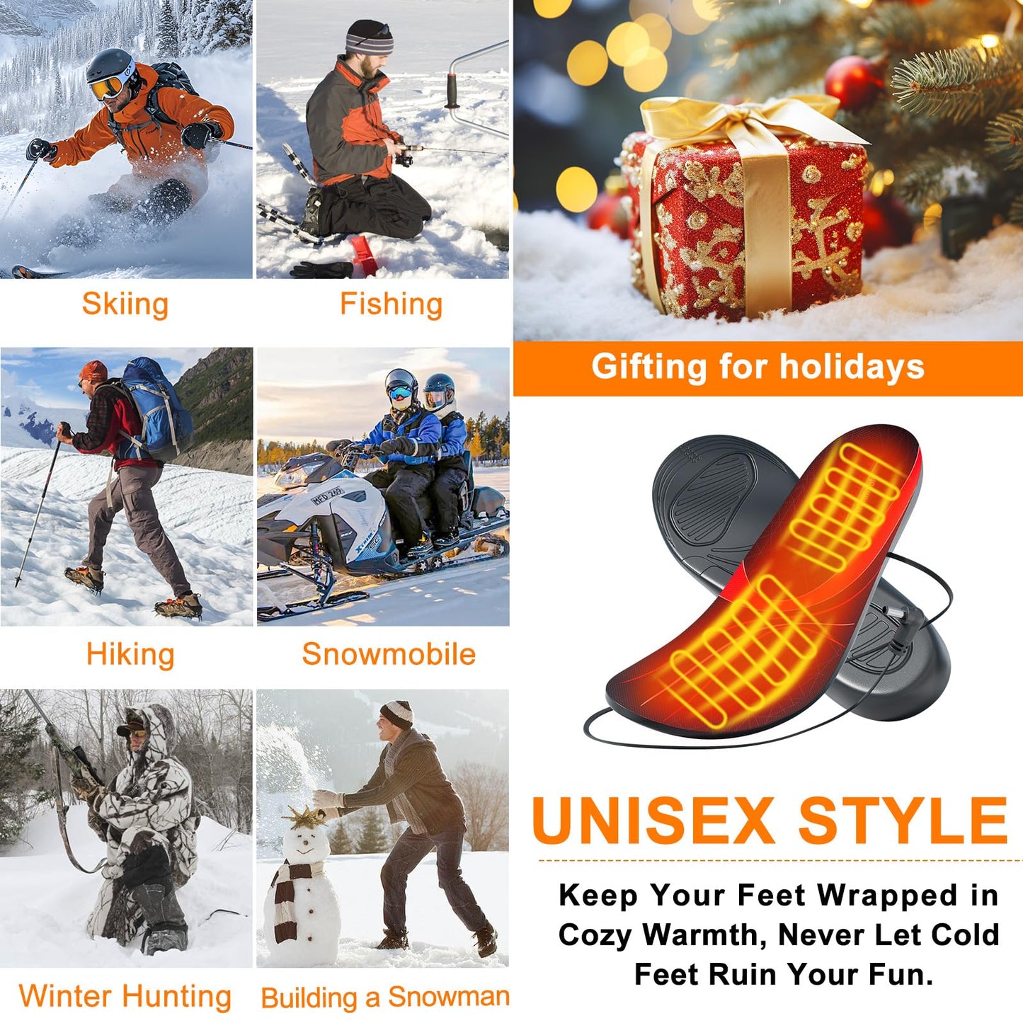 Heated Insoles, Kamlif 7.4V Rechargeable Foot Warmers, Heated Shoe Inserts Winter Thermal Soles for Men and Women, Skiing, Hunting, Hiking, Camping Outdoor Sports
