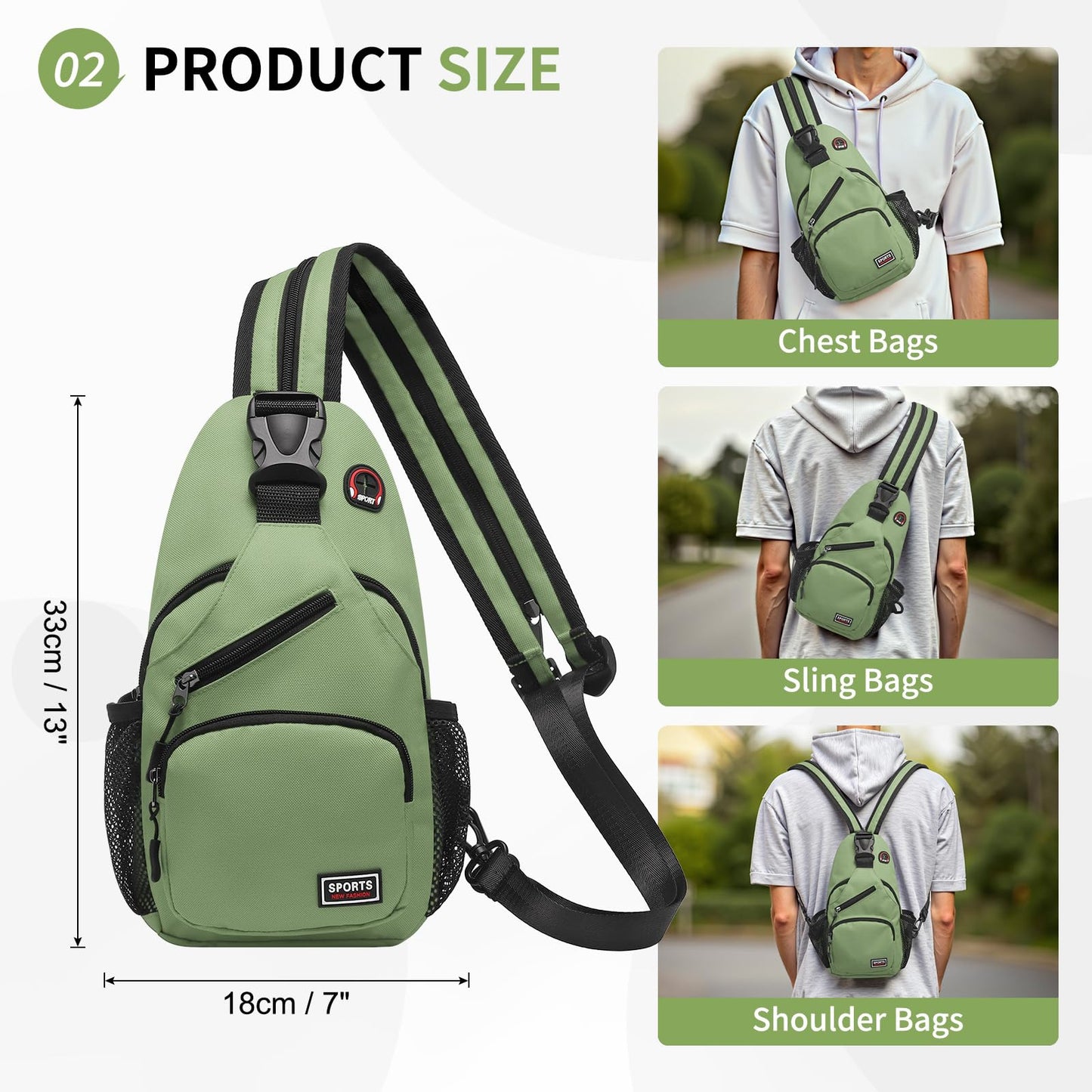 SUIKIHUM Convertible Sling Bags for Women Men, Lightweight Crossbody Backpack Daypack Fit for 11" Tablet for Casual Travel Sport Hiking (Green)
