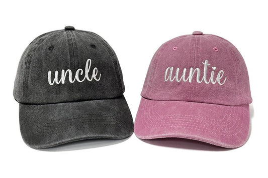 Enodtter Embroidered Auntie Uncle Matching Hats for Men Women, Gift for Couples, Black & Pink Baseball Cap Adjustable Dad Hats